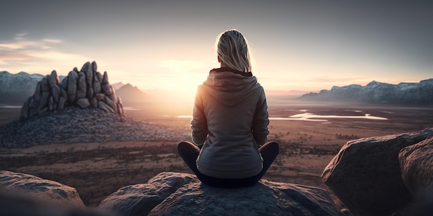 Vrouw levensstijl evenwichtig beoefenen van mediteren en zen energie yoga