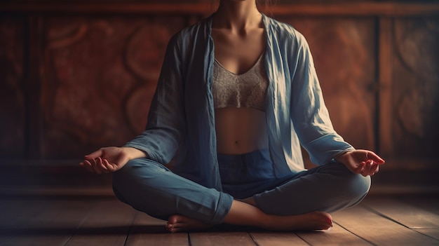Vrouw levensstijl evenwichtig oefenen mediteren en zen AI gegenereerd