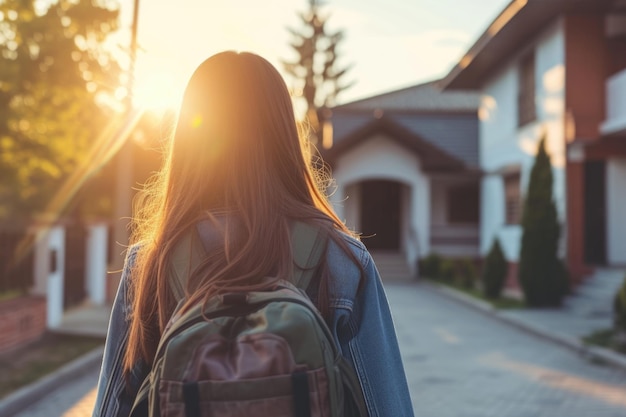 Vrouw loopt bij zonsondergang