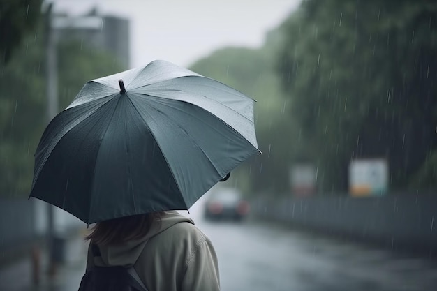 Vrouw lopen op regenachtige dag met paraplu Zonder gezicht Slecht weer concept