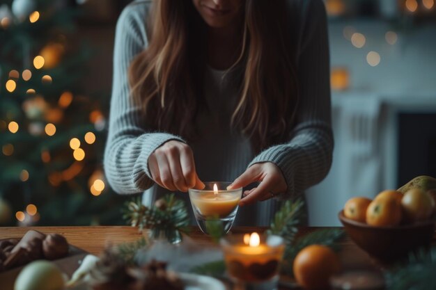 Vrouw maakt decoratieve geur kaarsen thuis