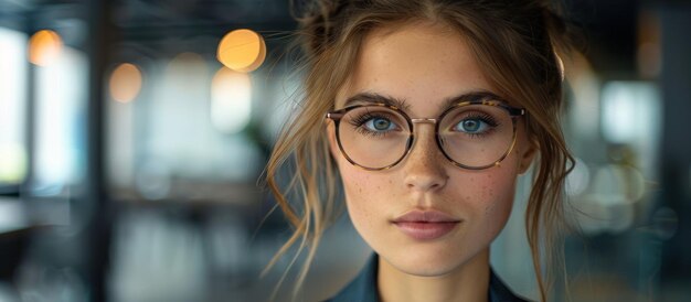 Foto vrouw met bril en blauw shirt