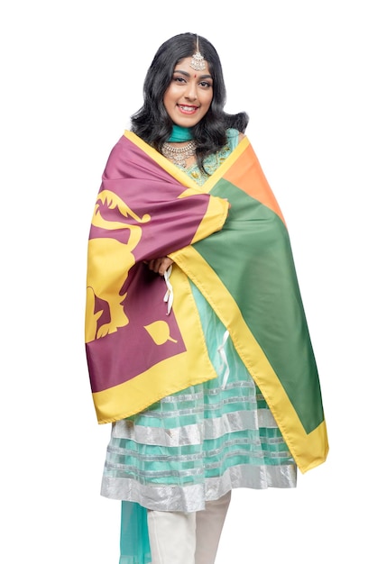 Vrouw met de vlag van Sri Lanka