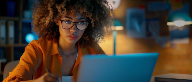 Vrouw met een bril die aan een laptop werkt