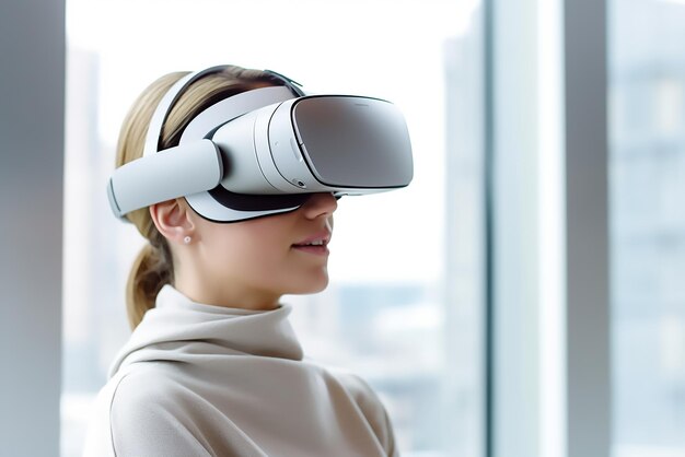 Vrouw met een futuristische VR-headset.