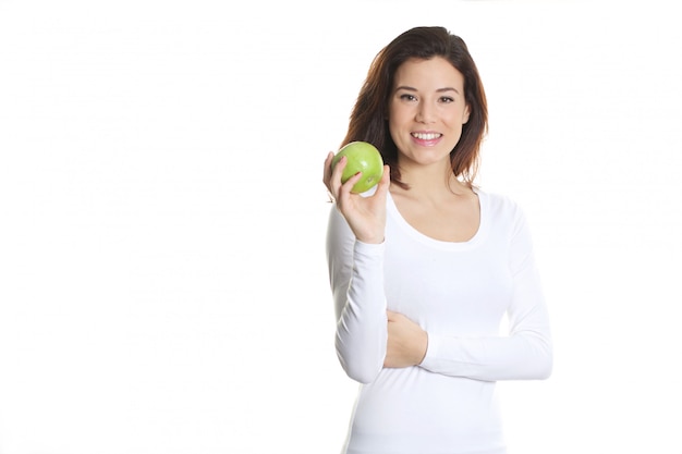 Vrouw met een groene appel