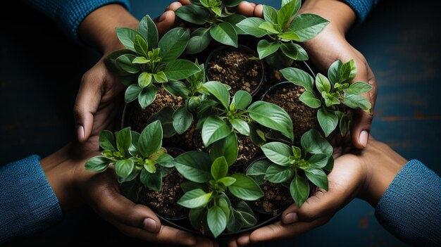 Foto vrouw met een groene plant