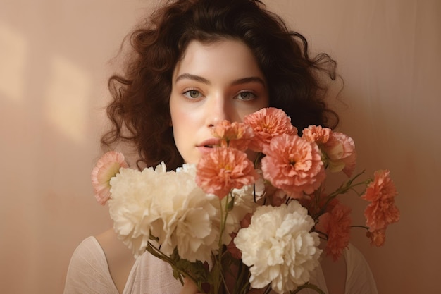 Vrouw met een kleurrijk boeket bloemen