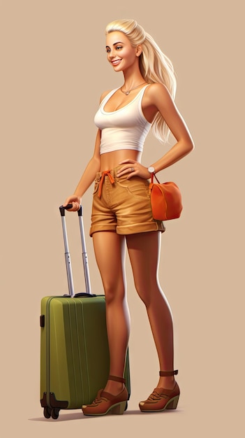 Vrouw met een koffer in casual kleding