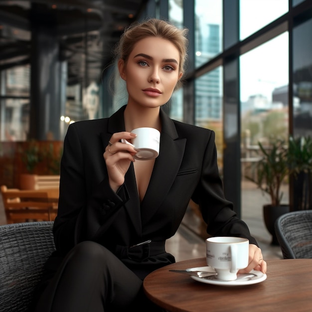 Vrouw met een kop koffie.