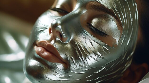 Foto vrouw met een masker op haar gezicht in een spa salongenerative ai