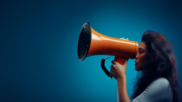 Foto vrouw met een megafoon op de achtergrond