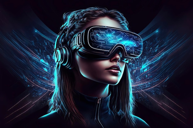 Vrouw met een virtuele bril cyberpunk art cgsociety retrofuturism future tech futuristisch