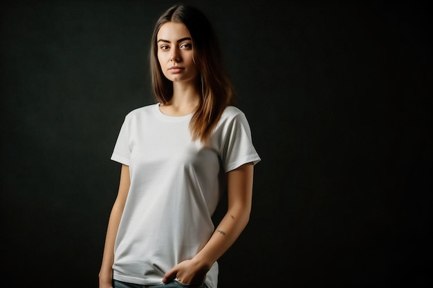 Vrouw met een wit shirt mockup ai gegenereerd