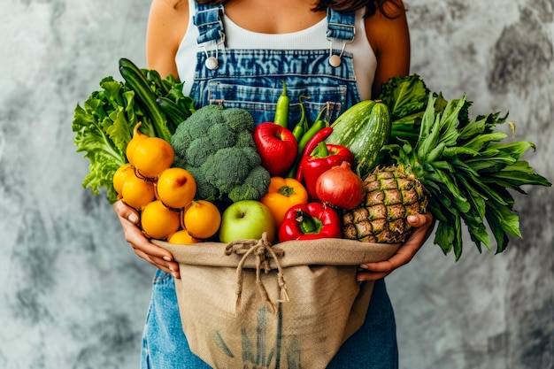 Vrouw met een zak vol fruit en groenten