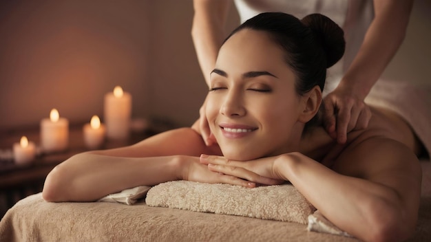 Vrouw met gesloten ogen geniet van de massage.