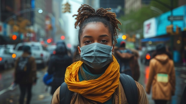 Vrouw met gezichtsmasker op stadsstraat