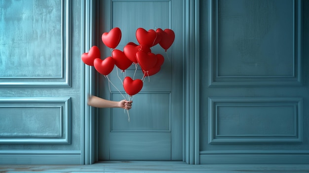 vrouw met hartvormige ballonnen