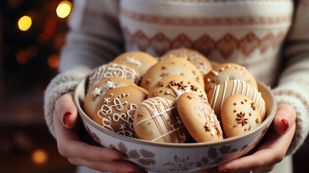 vrouw met heerlijke kerstkoekjes met chocolade