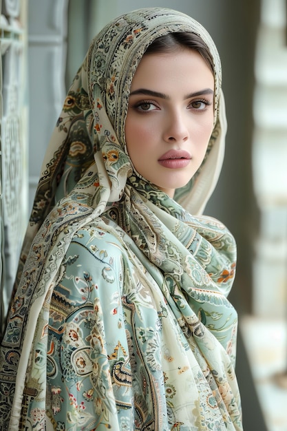 Vrouw met hoofddoek en sjaal