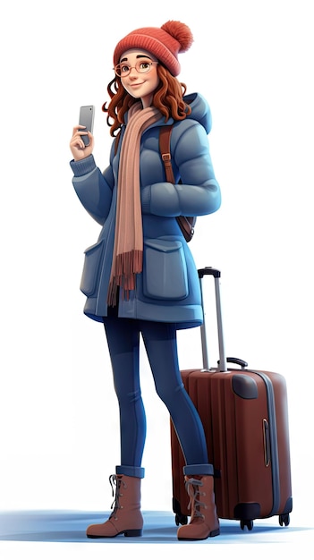 Vrouw met koffer in winterkleding