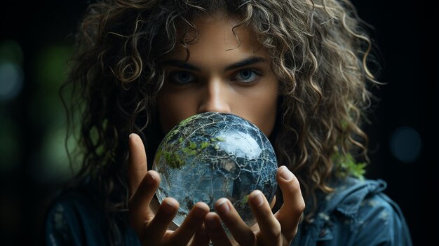 Foto vrouw met krullend haar in de studio