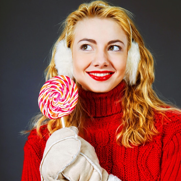 Foto vrouw met lollypop