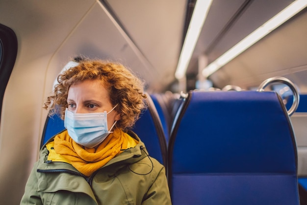 Vrouw met masker in de trein