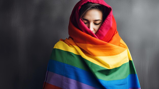 Vrouw met regenboogkleurige sjaal