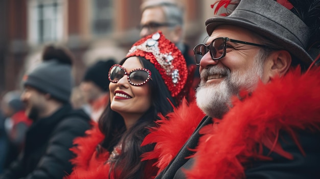Vrouw met rood haar en rode bril glimlachend naar de camera St. Patrick's Day