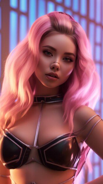 Vrouw met roze haar Mooi illustratiebeeld Generatieve AI