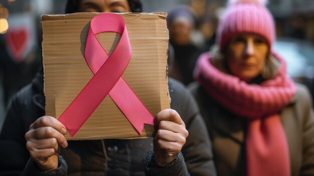 Vrouw met roze lint voor de bewustwordingscampagne voor borstkanker