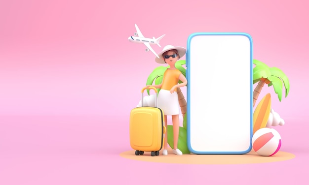 Vrouw met Travel App 3D Illustratie