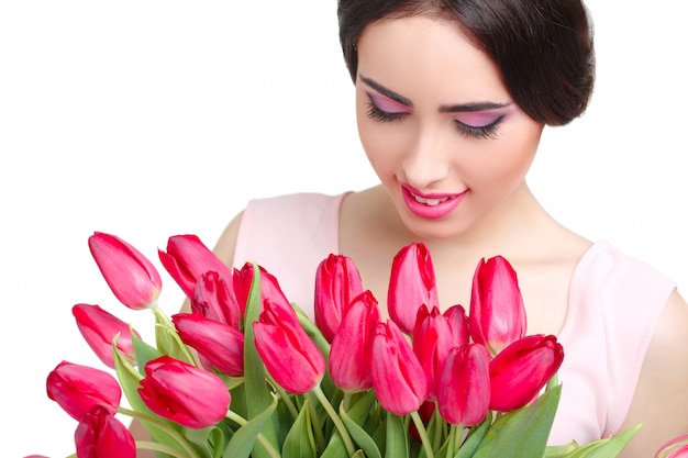 Vrouw met tulpenboeket