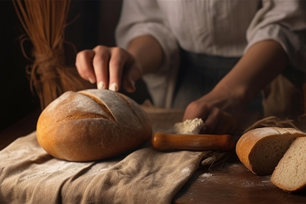 vrouw met vers gebakken brood