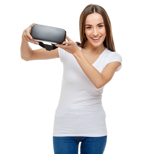 Vrouw met virtual reality bril
