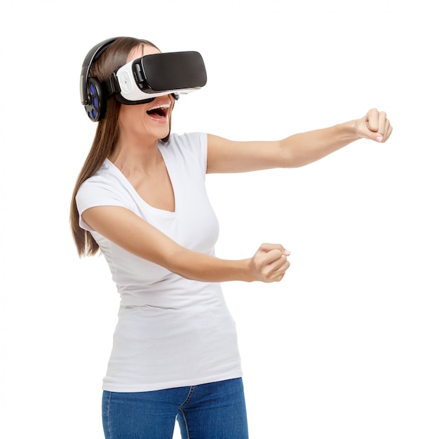 Vrouw met virtual reality bril