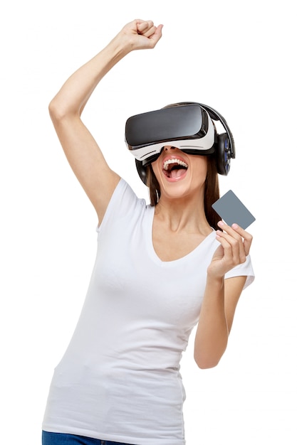 Vrouw met virtual reality bril