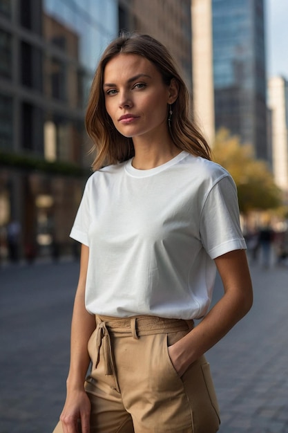 Vrouw met wit hemd en bruine broek Generatieve AI