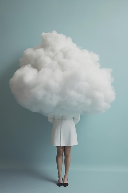 Foto vrouw met wolk op haar hoofd