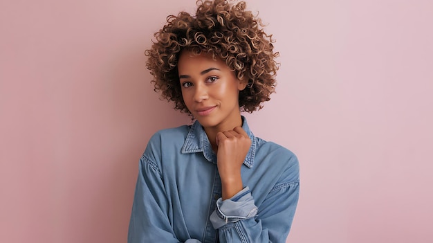 Vrouw met zelfvertrouwen in denimhemd
