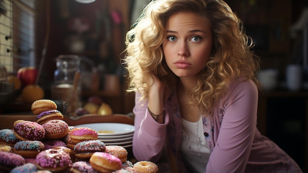 Foto vrouw met zoete donuts.