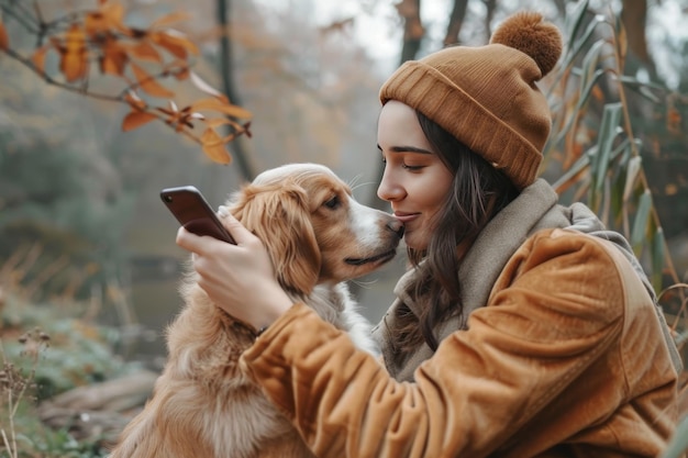 Vrouw neemt foto van hun hond.