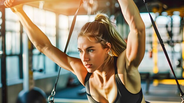 Foto vrouw oefent in een moderne sportschool