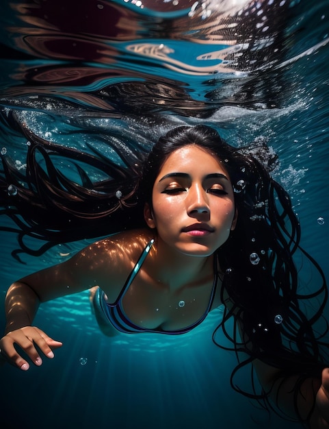 Vrouw onderwater zwemmen in de oceaan