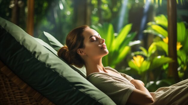 vrouw ontspannen in de spa in een tropisch resort