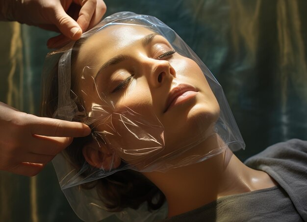 Foto vrouw ontvangt een gezichtsmaskerbehandeling