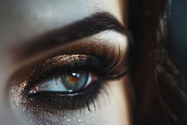 Vrouw oog met avond make-up Lange wimpers Smokey Eyes Generatieve AI
