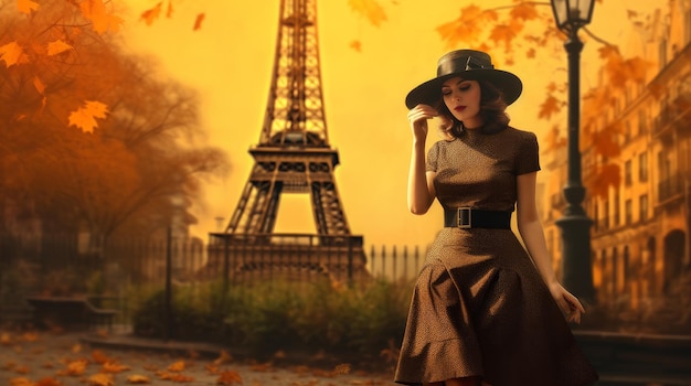 Vrouw op de achtergrond van de Eiffeltoren