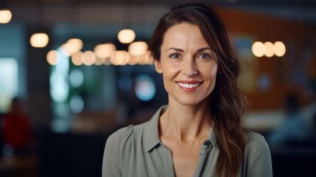 Vrouw op de achtergrond van het kantoor Vrouwelijk portret